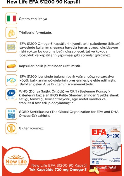 Efa S 1200 Omega 3 Balık Yağı 90 Kapsül