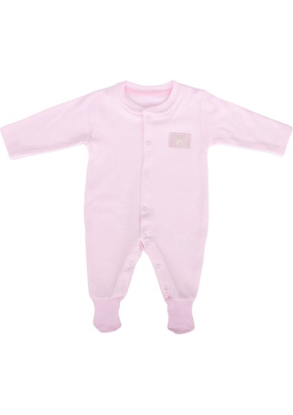 Kız Bebek Pembe Sade Çıtçıtlı Kendinden Çoraplı Tulum - 1012374