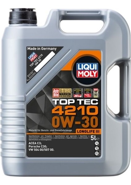 Lıquı Moly 0W30 Vw Motor Yağı Tam Sentetik Top Tec 4210 5 Litre 21605
