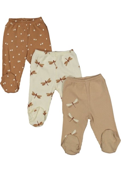 Kız Bebek Ekru Kahve Yusufcuk Baskılı 3'lü Tek Alt Set - 1013270