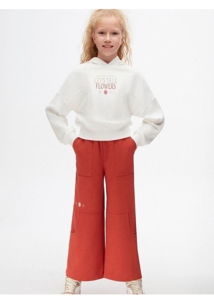 Kız Çocuk Pamuklu Bel Lastikli Cep Detaylı Bol Paça Eşofman Altı