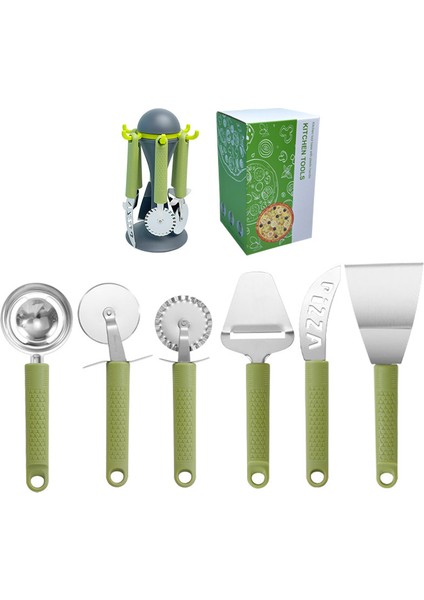 Pizza Kesme, Pişirme Spatulası, Meyve ve Sebze Soyma Bıçağı Için 6'lı Mutfak Aleti Seti – Yeşil (Yurt Dışından)