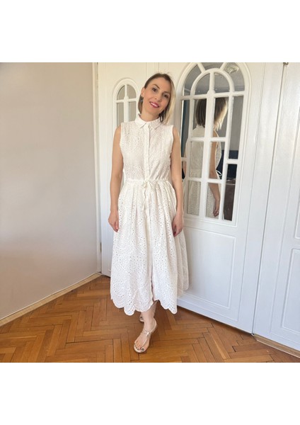 Gömlek Yaka Kolsuz Beyaz Fisto Elbise Yazlık modelleri