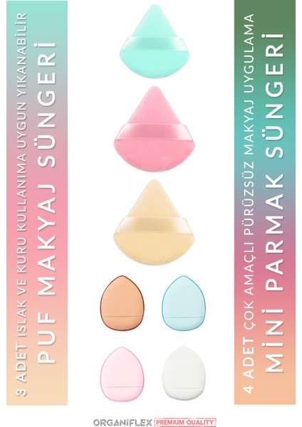 7 Adet Premium Puf Makyaj Süngeri Pürüzsüz Uygulama