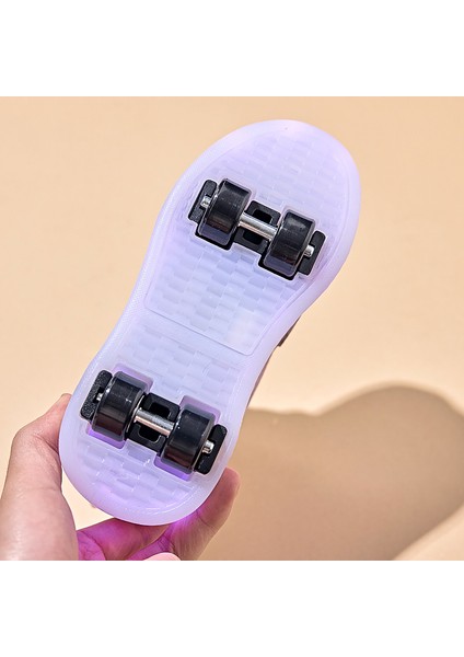 Dört Tekerlekli Spor Ayakkabı Çift Kullanımlı Kuromi Çocuk Dört Tekerlekli Işık Ayakkabı Paten Ayakkabı (Yurt Dışından)