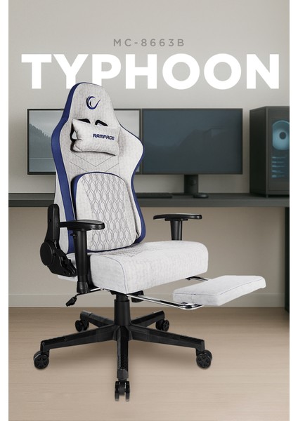 Typhoon Gri/mavi Lüx Oyuncu Koltuğu