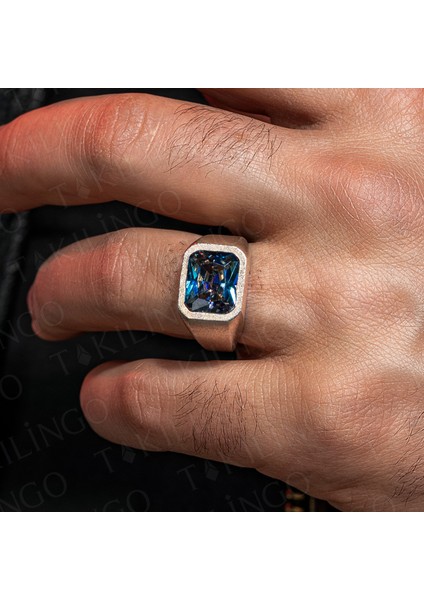 925 Ayar Gümüş Topaz Taşlı Sade Erkek Yüzük