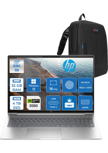 Probook 460 G11 Intel Core Ultra 5 125H Ddr5 32GB 4tb SSD Rtx™ 2050 4gb 16" Wuxga IPS Windows 11 Pro Taşınabilir Bilgisayar 9Y7B7ETP12 + Zetta Çanta