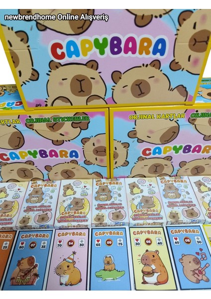 Capybara Oyun Kağıtları (6 Minik Kutu 36 Adet Karakter 6 Adet Sticker) Eğlenceli Karakter Kartları