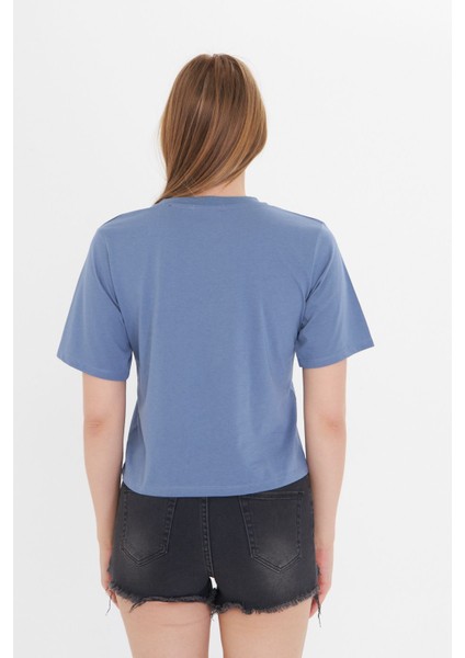 Kadın Mavi Yuvarlak Yaka Regular Fit Normal Kesim T-Shirt Tişört fırsatları