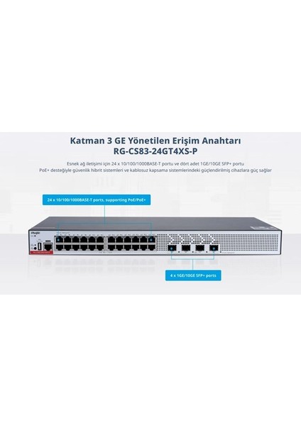 Ruıjıe 24PORT RG-CS83-24GT4XS-P Gıgabıt 4-Sfp+ 10GBE 370W Layer3 Yönetilebilir Poe Swıtch