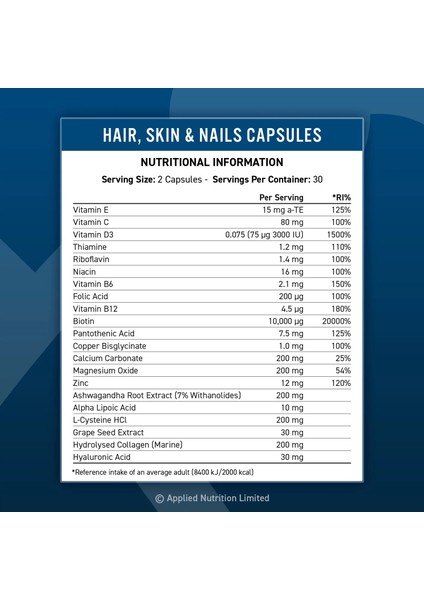 Hair, Skin & Nails, (BİOTİN+B12+MAGNESİUM Oxide+Grape+Collagen+Folic Acid 60 Caps fiyatları