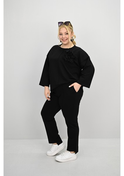 Kadın Büyük Beden Uzun Kollu Çiçek Aksesuarlı Eşofman Takımı 8182-25 fiyatları