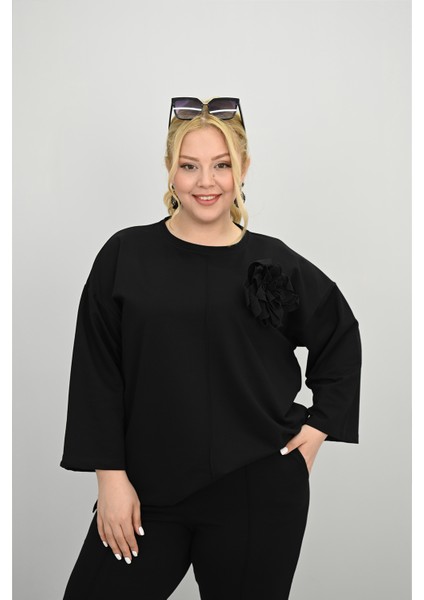 Kadın Büyük Beden Uzun Kollu Çiçek Aksesuarlı Eşofman Takımı 8182-25 indirimleri