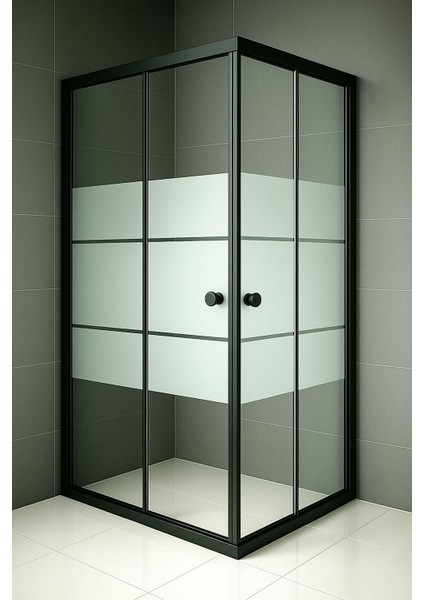 Duşakabin Kare Siyah Kumlama Box Desen Cam