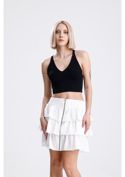 Zipper Fermauarlı Raşel Mini Tasarım Etek