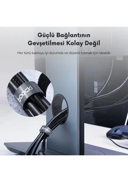 5 Renk 25 Metre Cırt Cırt Bantlı Kablo Sarıcı Düzenleyici Organizatör Kablo Düzenleme