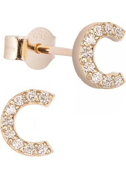 C Harfi Altın ve Pırlanta Küpe