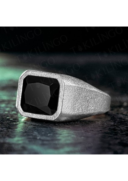 925 Ayar Gümüş Siyah Zirkon Taşlı Sade Erkek Yüzük modelleri