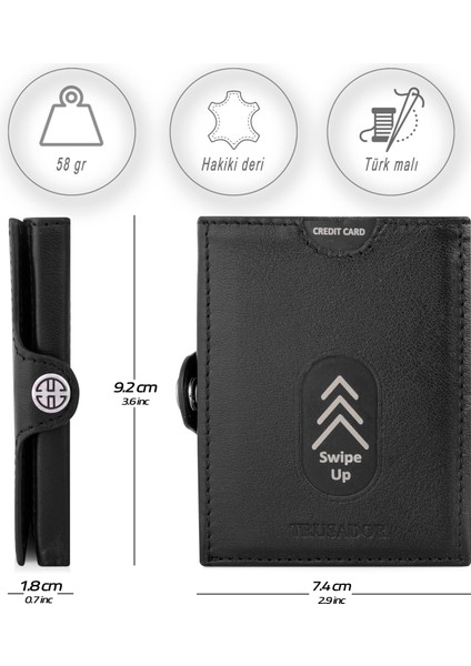 Valencia Siyah Kartlık Hakiki Deri Cüzdan Unisex Kadın Erkek Rfid Korumalı