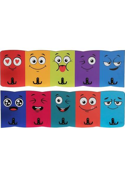 Emoji Temalı Ahşap Anaokulu Kreş Askılık