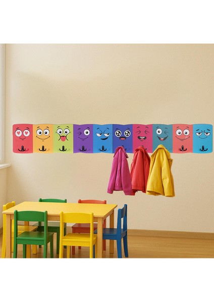 Emoji Temalı Ahşap Anaokulu Kreş Askılık