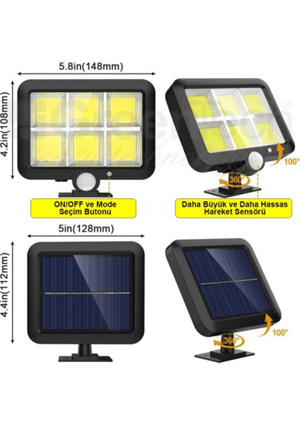 Güneş Enerjili 120 Cob Led Aydınlatma / GT-SL09 - 2 Adet