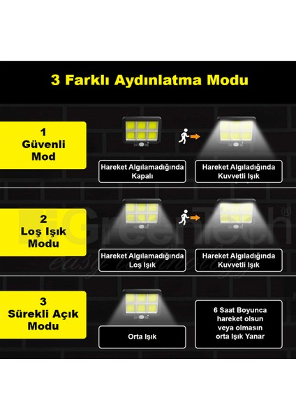 Güneş Enerjili 120 Cob Led Aydınlatma / GT-SL09 - 2 Adet