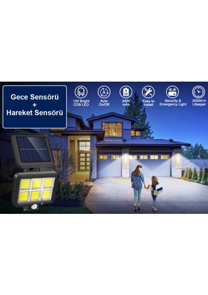 Güneş Enerjili 120 Cob Led Aydınlatma / GT-SL09 - 2 Adet