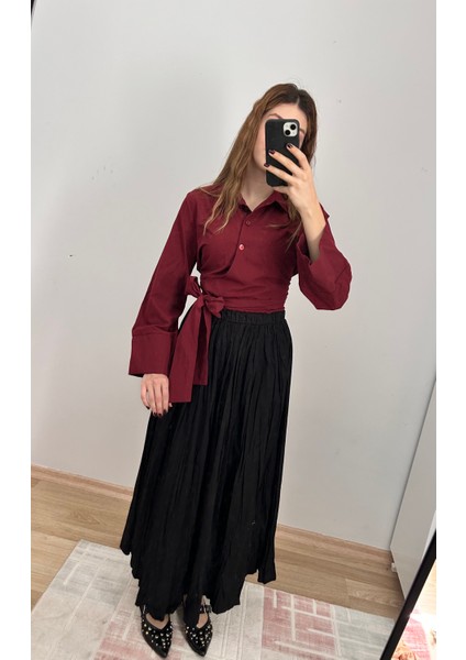 Kuşaklı Gömlek&poplin Etek Takım