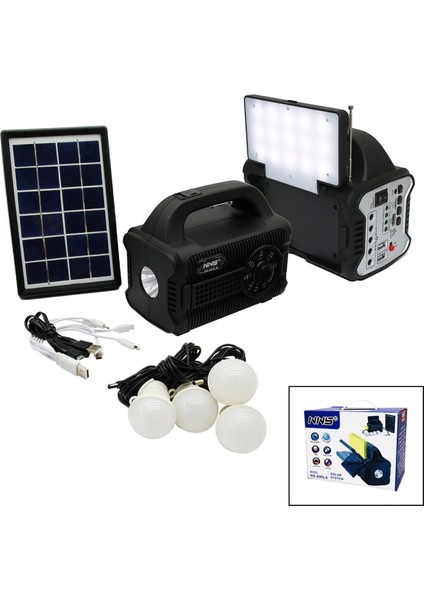 3ın1 - Solar 2in1 Sabit+Oynar Başlı El Feneri - Radyo - Mp3 Bluetooth - Usb/ Tf Port - 4 Parça Ampul Kablolu - Powerbank (4887)
