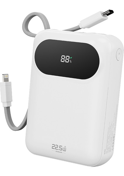 Y11 Mini 20000 Mah Taşınabilir Şarj Cihazı Pd 22.5W Dijital Ekran Powerbank Beyaz