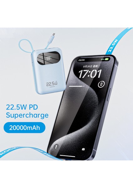 Y11 Mini 20000 Mah Taşınabilir Şarj Cihazı Pd 22.5W Dijital Ekran Powerbank Beyaz
