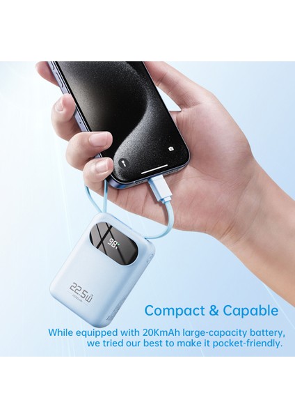 Y11 Mini 20000 Mah Taşınabilir Şarj Cihazı Pd 22.5W Dijital Ekran Powerbank Beyaz