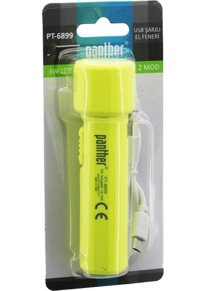 3W USB Şarjlı Mini El Feneri 2 Mod Işık - Max: 500 Lumen - 500 Mah Pil PT-6899 (4887)