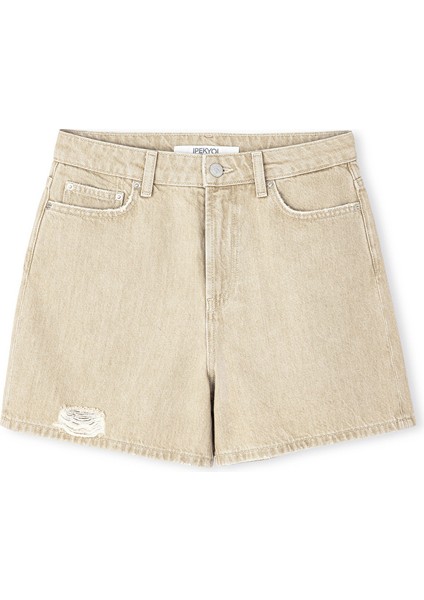 Eskitme Efektli Denim Şort IS1250013077023