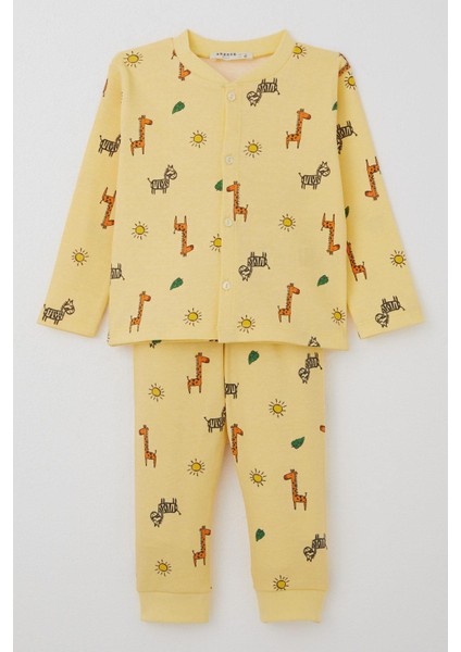 Erkek Bebek Pijama Takımı Minik Safari Temalı Hayvancık Desenli 4 Ay-1 Yaş, Sarı