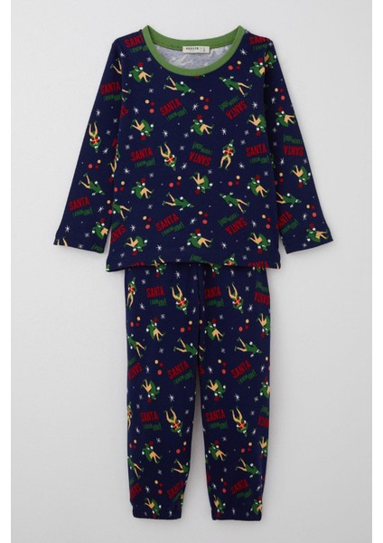 Erkek Bebek Pijama Takımı Eğlenceli Noel Baba Desenli 9 Ay-3 Yaş, Lacivert