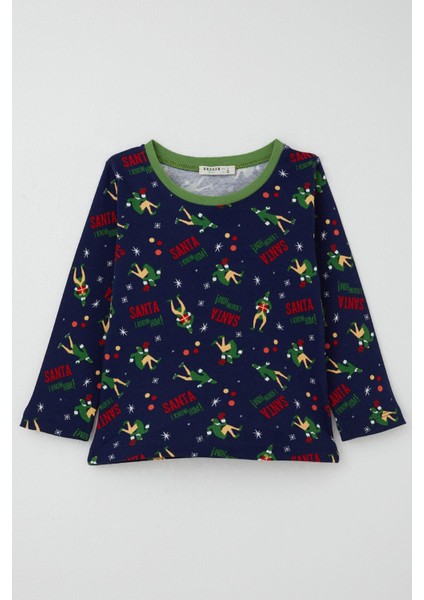 Erkek Bebek Pijama Takımı Eğlenceli Noel Baba Desenli 9 Ay-3 Yaş, Lacivert fiyatları