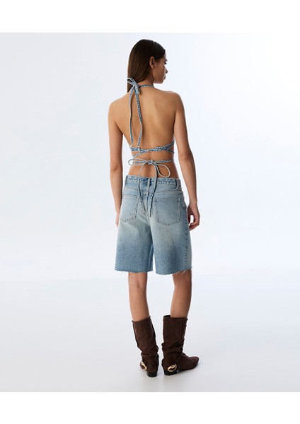 Hotfıx Baskılı Jean Şort TS1250013015629