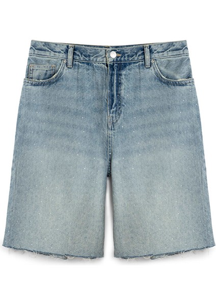 Hotfıx Baskılı Jean Şort TS1250013015629