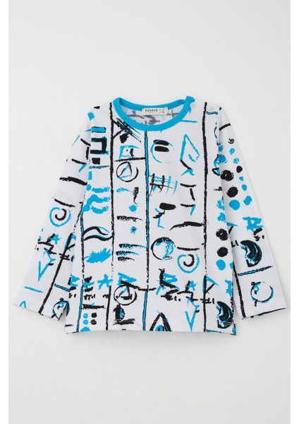 Erkek Çocuk Pijama Takımı Desenli Paçası ve Beli Lastikli 1-3 Yaş, Beyaz