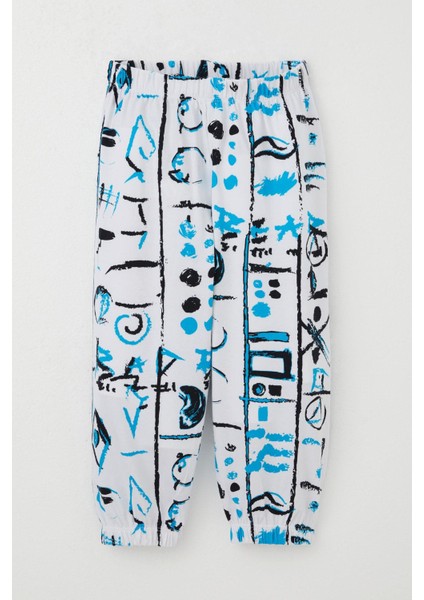 Erkek Çocuk Pijama Takımı Desenli Paçası ve Beli Lastikli 1-3 Yaş, Beyaz
