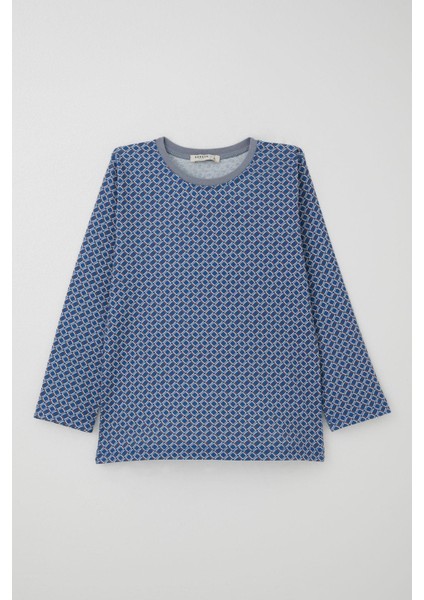 Erkek Çocuk Pijama Takımı Kare Desenli 4-8 Yaş, Mavi