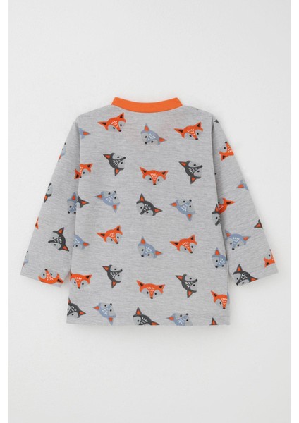 Erkek Bebek Pijama Takımı Sevimli Renkli Tilkicikler 4 Ay-1 Yaş, Gri