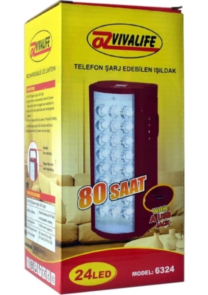 Telefon Şarj Edebilen Şarjlı Işıldak 24 LED USB 80 Saat Kesintisiz Işık (4887) modelleri