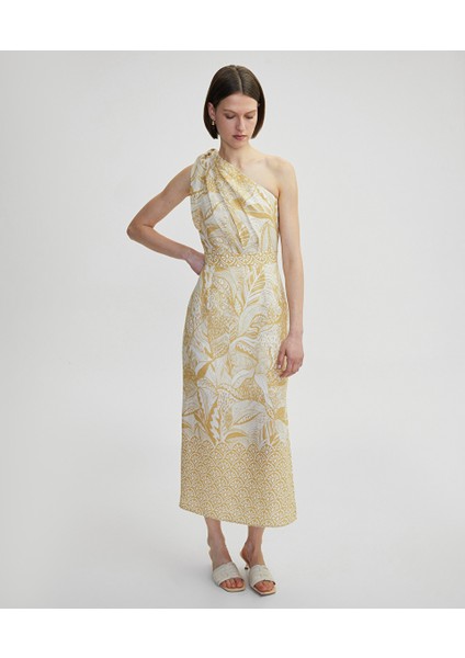 Asimetrik Kol Keten Elbise IS1250002371003 fiyatları