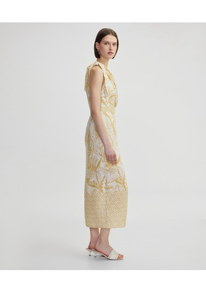 Asimetrik Kol Keten Elbise IS1250002371003 fırsatları