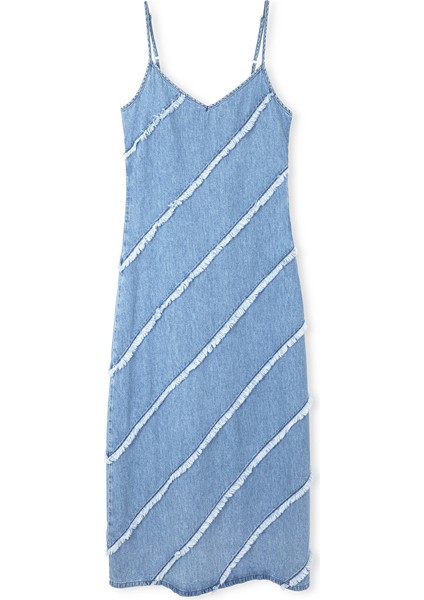 Diyagonal Püsküllü Denim Elbise IS1250002381629