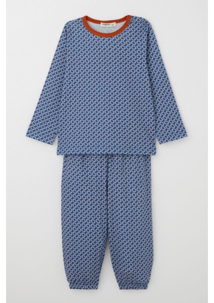 Erkek Çocuk Pijama Takımı Kare Desenli 1-3 Yaş, Mavi